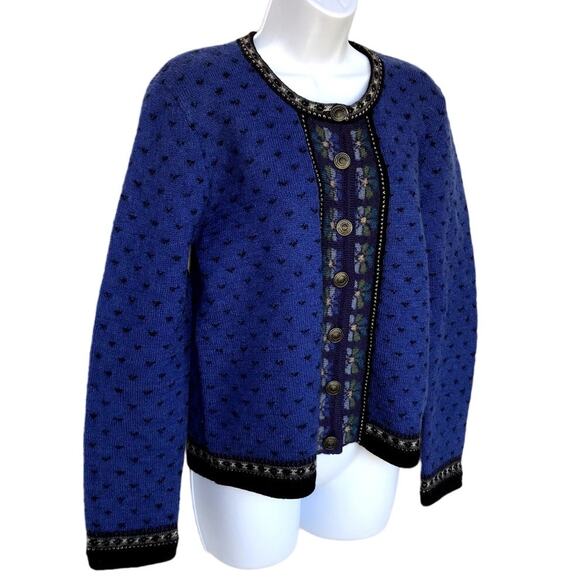 Tally-Ho Vintage Wool Cardigan with Flowers and Contrast Trim size PS - Picture 4 of 8